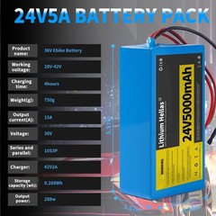 24V5Ah Rechargeable Lithium Li-ion Battery 7S2P With Charger For DIY Projects