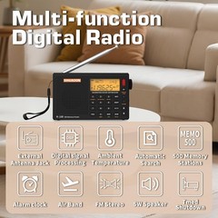 XHDATA R108 Portable Radio AM/FM/SW/LW/Airband Shortwave Receiver with Battery