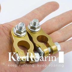 1 Pair Heavy Duty Brass Battery Terminal Connectors Top Post Clamp Set Car