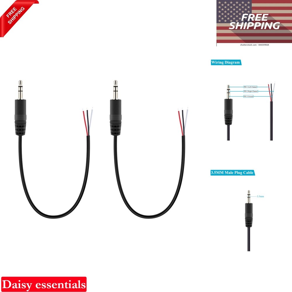 2-Pack 3.5mm Stereo Male to Bare Wire Speaker Cable Adapter for Audio Repair