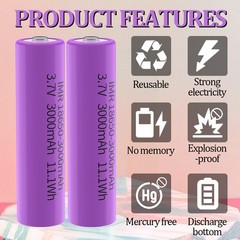186&&&50 Battery for 2 Pack 3.7 Volt 186&&&50 Rechargeable 3000mAh Blue