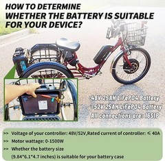 Ebike Battery 48V 25Ah Li-lon Lithium Batteries for 1000W Electric Scooter Motor