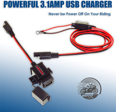 MP0609A 3.1Amp Motorcycle USB Port Kit SAE to USB Adapter on Motorcycle