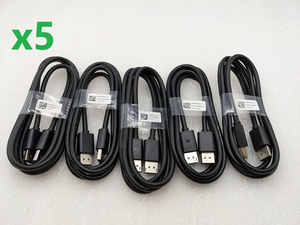 NEW Lot Of 5 – OEM Dell 6Ft Male – Male Display Port DP Video Cable w/ FREE S/H