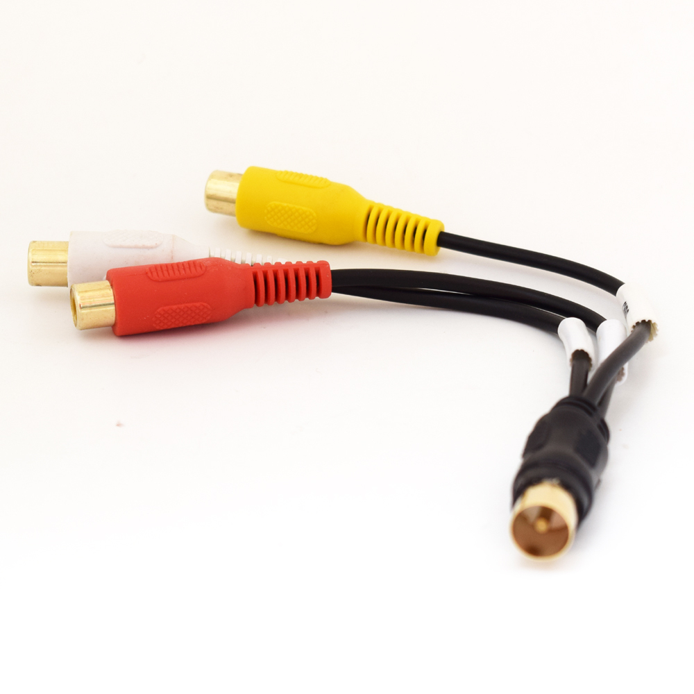 1pc 18cm TV Male Plug to 3 x RCA (Red+Yellow+White) Female Jack Adapter Cable US