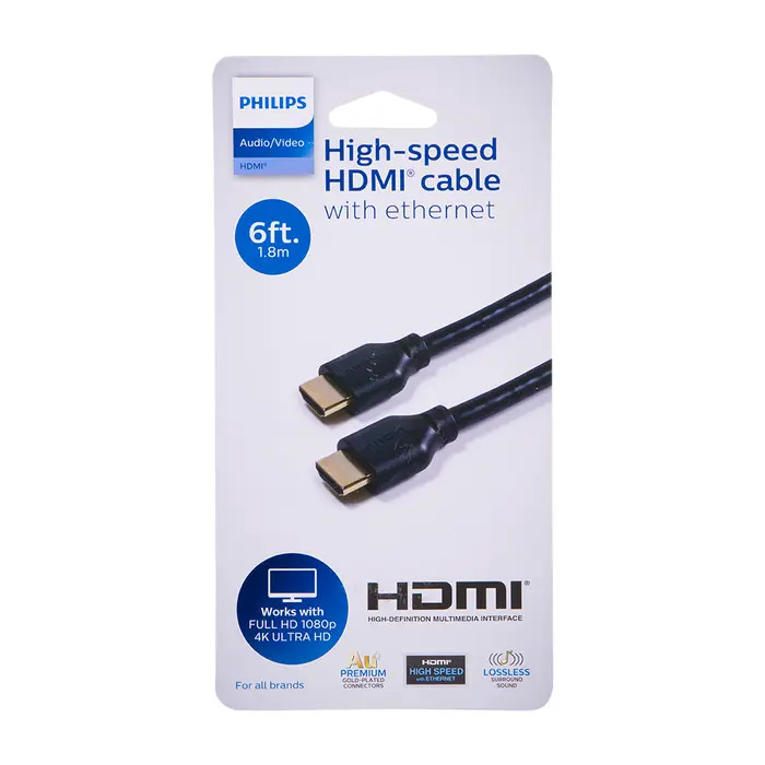 Philips 6′ feet foot Basic HDMI High Speed Cable with Ethernet – Black