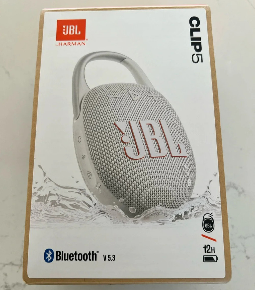 JBL CLIP 5 Bluetooth Speaker Wireless Portable Waterproof White CLIP5 (Used) #b