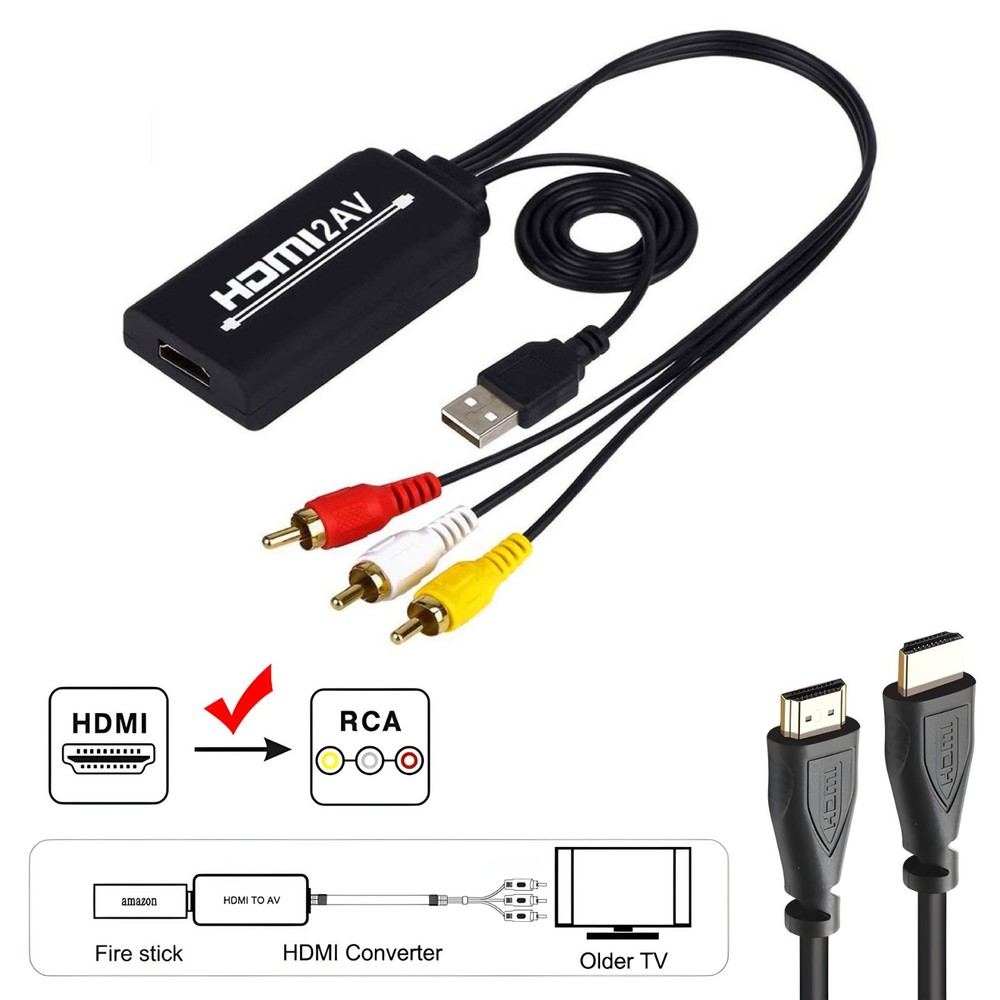 HDMI to RCA Composite AV Converter Adapter, Support PAL/NTSC, 1080P, 6.6ft.
