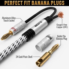 14 AWG Speaker Cable Wire 15 Feet with Gold-Plated Banana Tip Plugs-CL2 Rated…