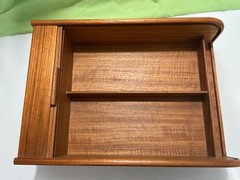 Vintage Indonesia Wooden Teak Tambour Roll Top Cassette Holder Case 14×9 3/4inch