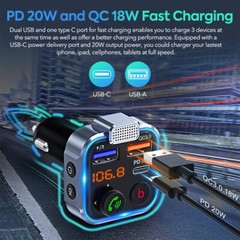 Bluetooth 5.0 FM Transmitter/Car Kit with Hands-Free Calling and 2 USB Charger
