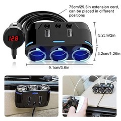 5-in-1 3Way Car Cigarette Lighter Socket Splitter Fast Charger Power Adapter