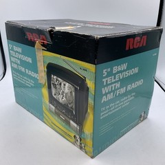 Vintage RCA 16-3006 5″ Black And White Portable TV With AM/FM Radio Box