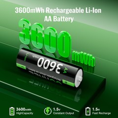 OOHHEE 4/8/12/16x AA 1.5V Lithium Rechargeable Battery 3600mWh Charging Storage