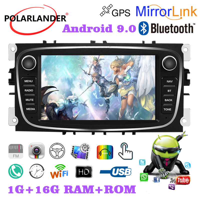 7in 2 Din Touch Screen Android 9.0 Car Radio GPS MP5 Player For Ford Focus SMax
