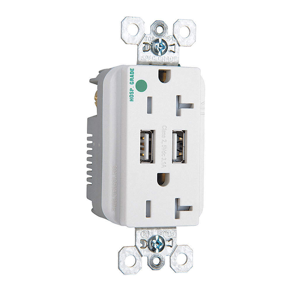 Pass & seymour 20A DUPLEX RECEPTACLE DUAL USB C 3.1A Tamper Resist LIGHT ALMOND