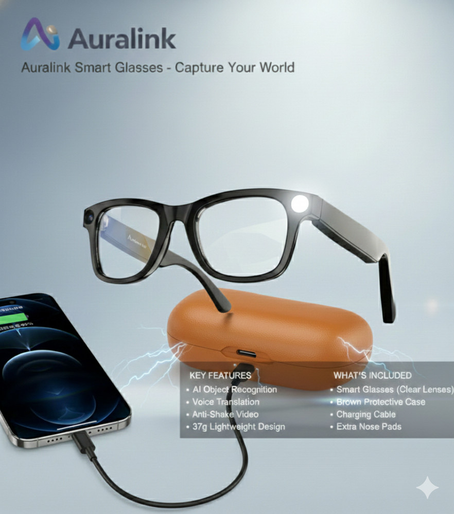2k Smart AI Glasses for Men, Women, 8 MP Video Camera With Charging Case
