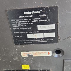 Radio Shack Duofone TAD-214 Dual Cassette Answering Machine Remote VAD 1984