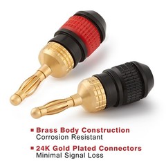 WG-008 24K Gold Safety Connector Banana Plugs (6 Pairs (12 Plugs))
