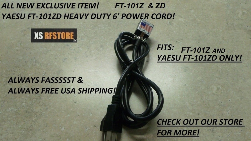 POWER CORD YAESU FT-101Z, ZD AC NEW BUILD QUALITY HEAVY DUTY 6′ FREE USA SHIP!