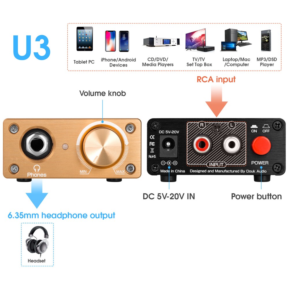 HIFI Class A Headphone Amplifier Mini Desktop Stereo Audio Amp for Earphones