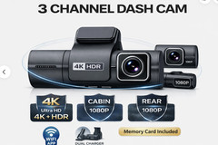 4K 3 Channel Dash Cam Front Rear Inside WiFi GPS Dash Camera Night Vision