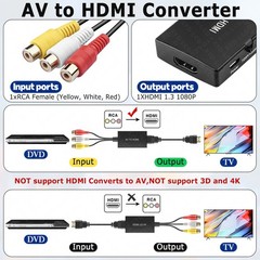 RCA to HDMI Converter with Aspect Ratio Switch (4:3/16:9) 1080P/720P AV to HDMI