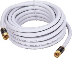 RG6 Quad Shield Coax Cable w/F-Connectors White/Black / 3ft – 100ft / 2-Pack LOT
