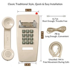 HTMengt Traditional Wall Phone Metal Bell,Classic 2554 Wall Telephone (Hearin…