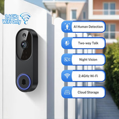 Wireless Video Doorbell Camera AI Human Detection 2 Way Audio Night Vision 2.4G