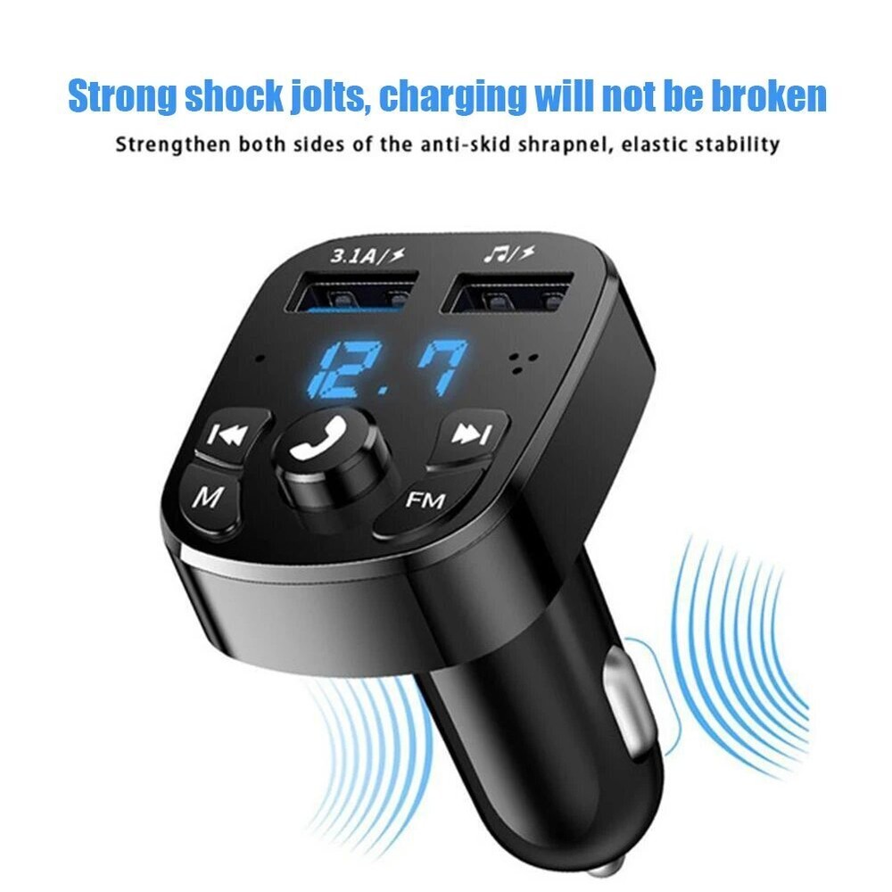Car Wireless Bluetooth 5.0 FM Transmitter Adapter 2USB PD Charger AUX Hands-Free