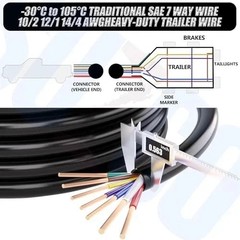 100FT 7 Way Trailer Wire 10/2 12/1 14/4 AWG Multi Gauge -30°C to 105°C CCA Tradi