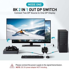 2 Port 8K DisplayPort Switch Splitter 1×2 2X1 Bi-Direction DP Switcher Converter