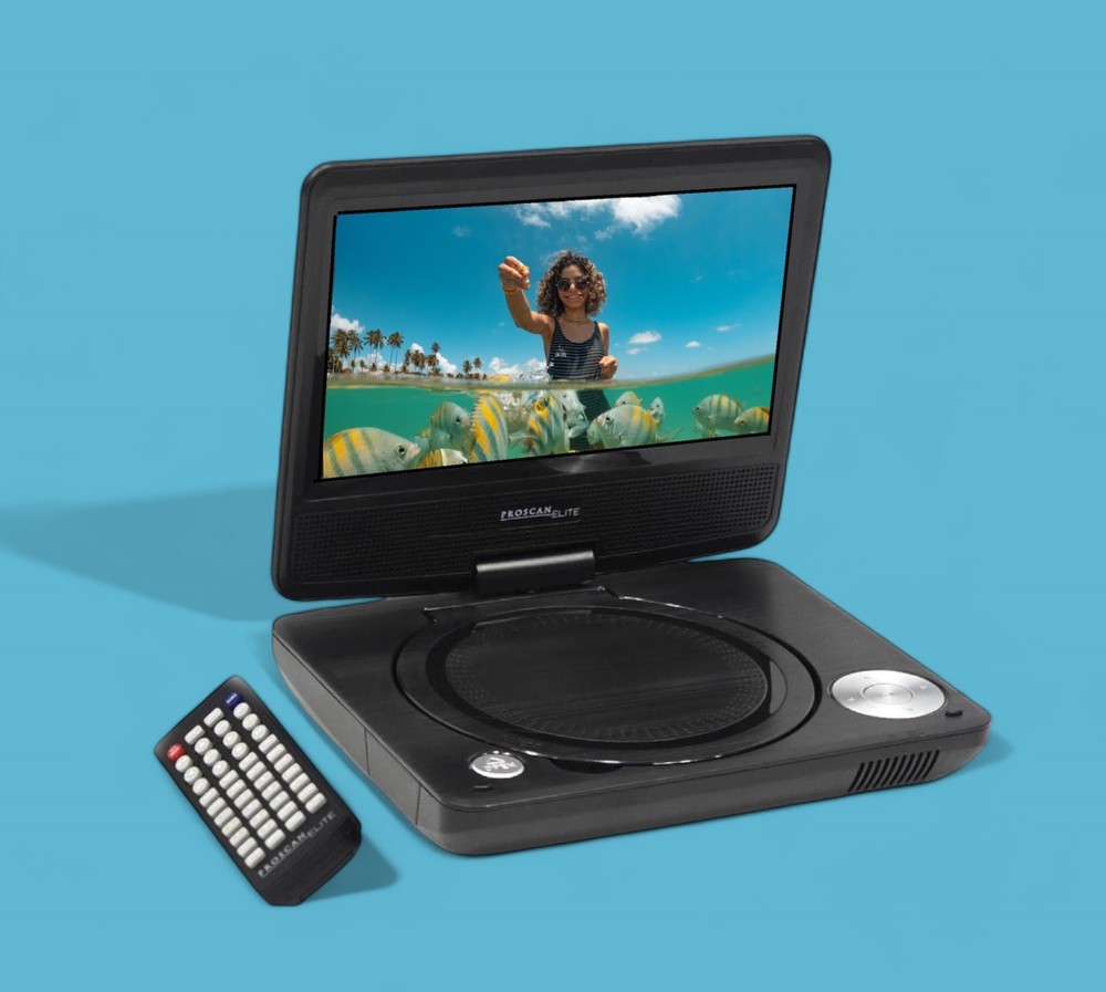 Proscan Elite Portable 7″ Swivel Screen DVD Player SD Card Slot 2.5 Battery BLK