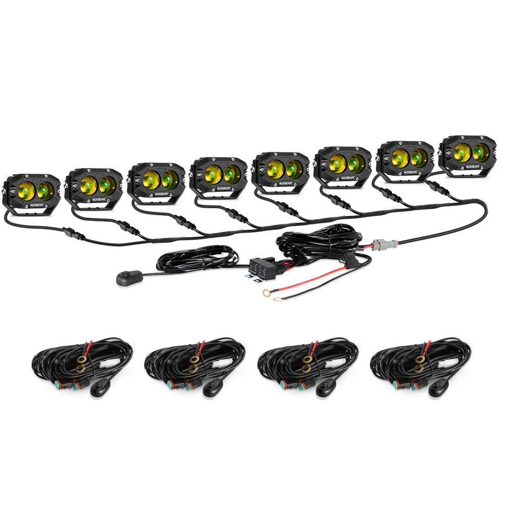 8Pcs AUXBEAM 4″ LED Driving Pods Light Bar Amber Yellow Fog Work Ditch Lights