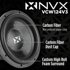 NVX VCW124v3 2400W Peak (1200W RMS) 12″ VC-Series v3 Dual 4-Ohm Subwoofer