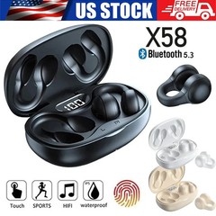 Open Ear Bone Conduction Headphones Bluetooth 5.3 Wireless Clip On Earbuds Adult