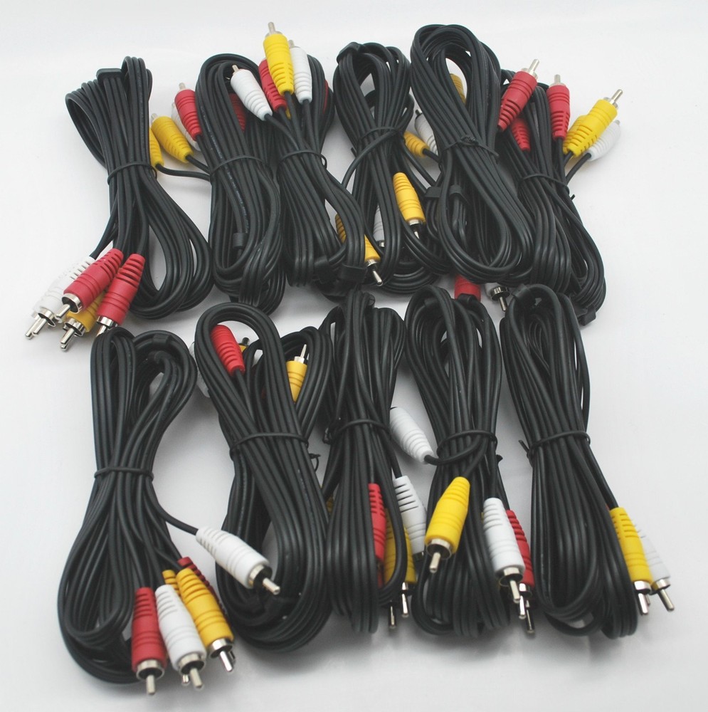 Pack of 10 3-RCA AV Composite Cable Black Cord by SatelliteSale 6 feet