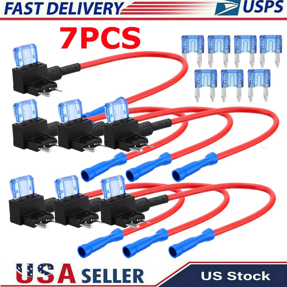 7Pack 12V 15 Amp Car Add-a-circuit Fuse TAP Adapter Kit, Mini ATM APM Blade Fuse