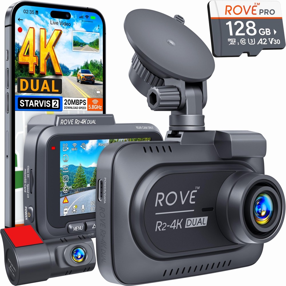 4K Front and Rear Dash Camera with 128GB Card