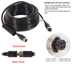 4Pin Video Extension Cable 15m Wire For Car Bus Truck Reversing Camera Monitor