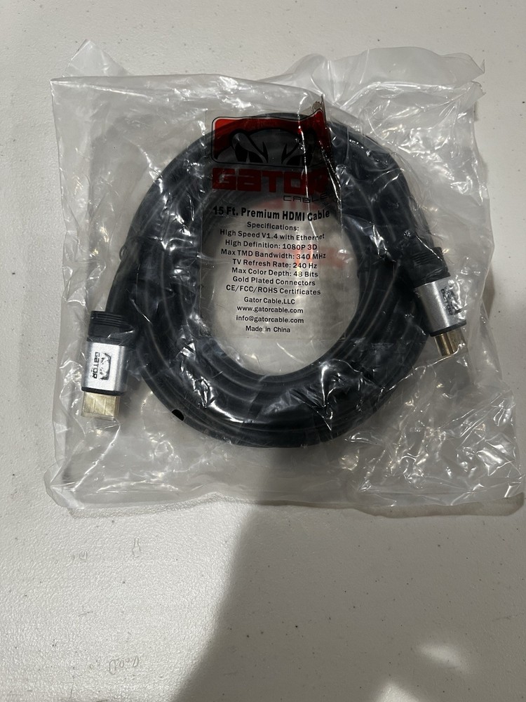 GATOR PREMIUM HDMI CABLE 15FT 1080P BLURAY 3D TV DVD PS4 ETHERNET Gold Plated