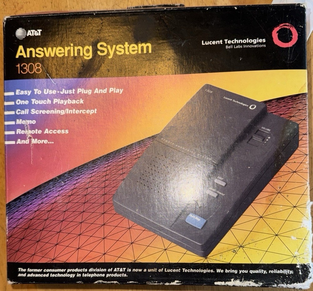 Vintage Remote Answering System Machine AT&T 1308 Easy To Use Plug In And Play