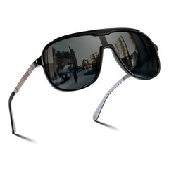 FEISEDY Polarized Sunglasses Men Mirrored One 58mm, Black Frame and Grey Lens