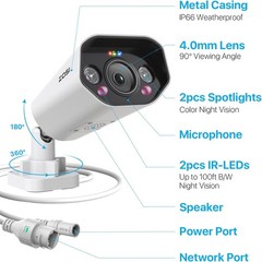 ZOSI 4K 8MP PoE Add-on Camera Person Vehicle Detect 2 Way Talk For ZOSI PoE NVR