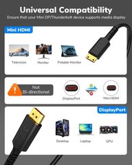 4K DisplayPort to Mini HDMI Cable 5FT, DP to Mini HDMI Male Video UHD 1440P/2K@1