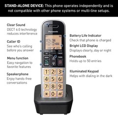Panasonic Compact Cordless Phone / DECT 6.0, 1.6″ 1-Handset KX-TGB810S Black/Sil