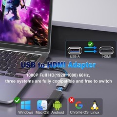 USB 3.0 to HDMI Adapter 1080P 60Hz Video Cable Converter for Mac PC Windows 11