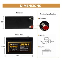 12V 10Ah Lithium Ion LiFePO4 Deep Cycle Battery 2 Pack, 2000+ Cycles, Rechargeab
