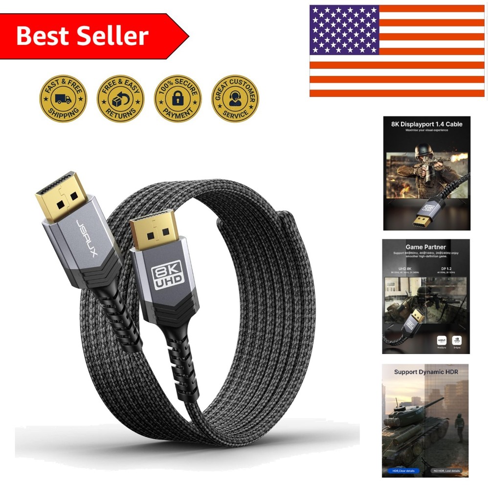 DisplayPort 1.4 Cable 10ft | 8K Gaming Support, FreeSync & G-Sync Compatible